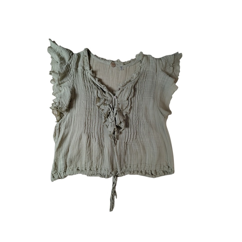 Free People Green Ruffle Flutter Sleeve Gauze Boho Top XS